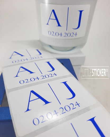 Wedding stickers - simple yet formal design. Personalise with your initials & date.  Choose your sticker shape and colour!