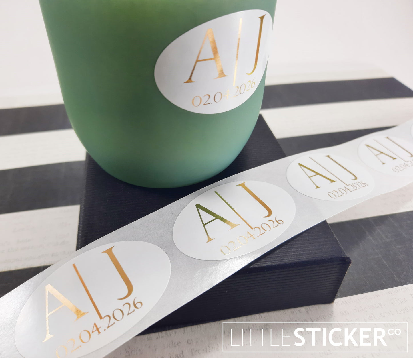 Wedding stickers - simple yet formal design. Personalise with your initials & date.  Choose your sticker shape, size and colour!