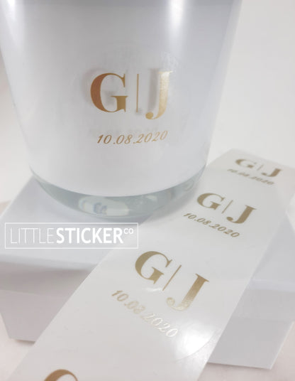 Wedding stickers - simple yet formal design. Personalise with your initials & date.  Choose your sticker shape, size and colour!