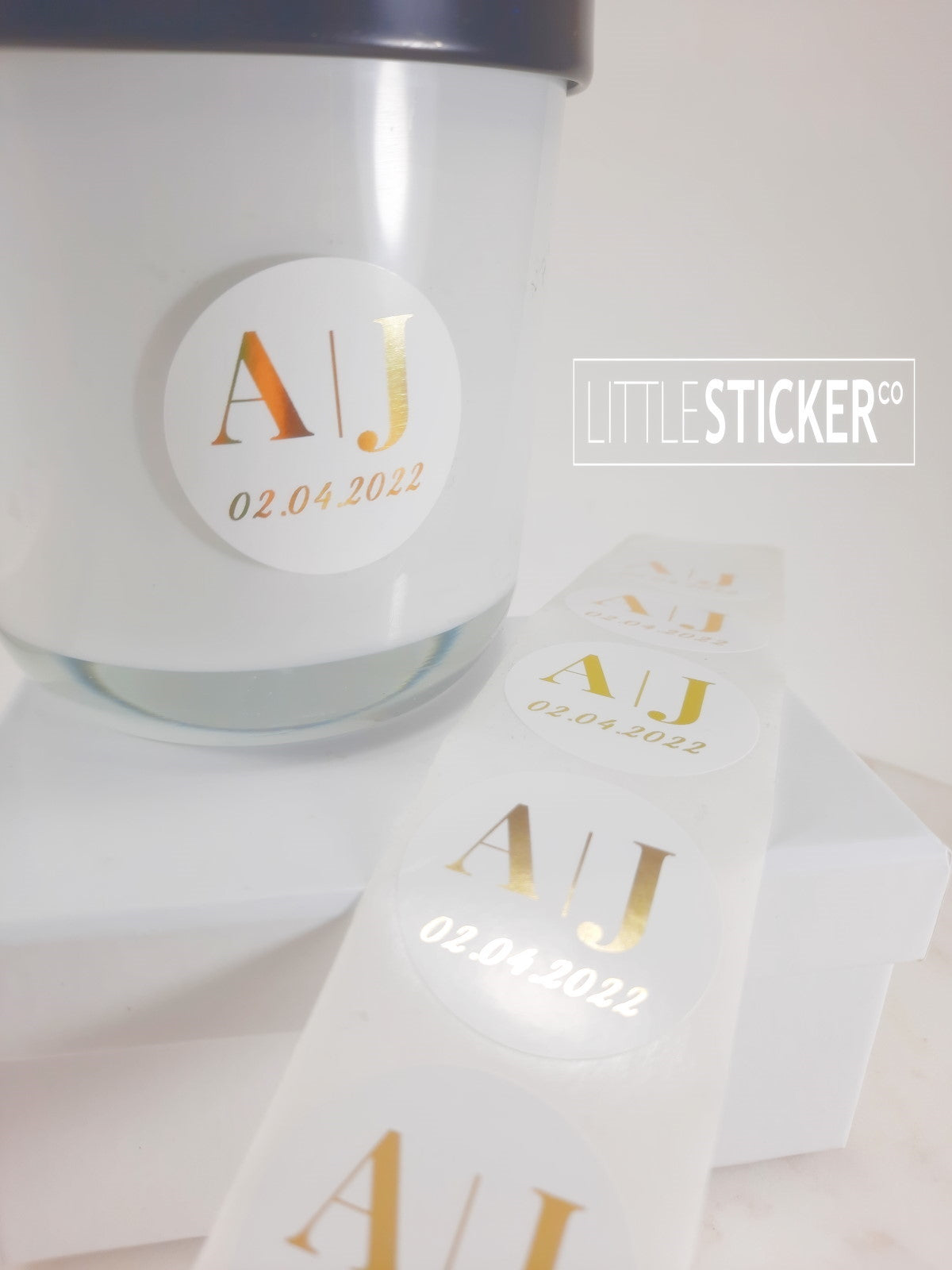 Wedding stickers - simple yet formal design. Personalise with your initials & date.  Choose your sticker shape and colour!