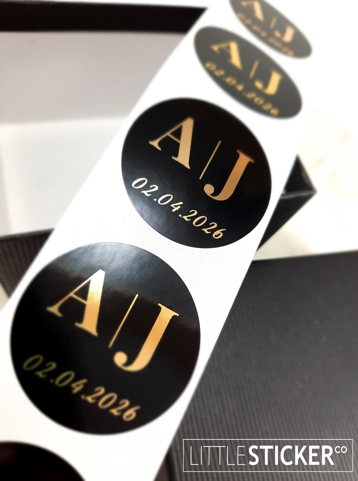 Wedding stickers - simple yet formal design. Personalise with your initials & date.  Choose your sticker shape and colour!