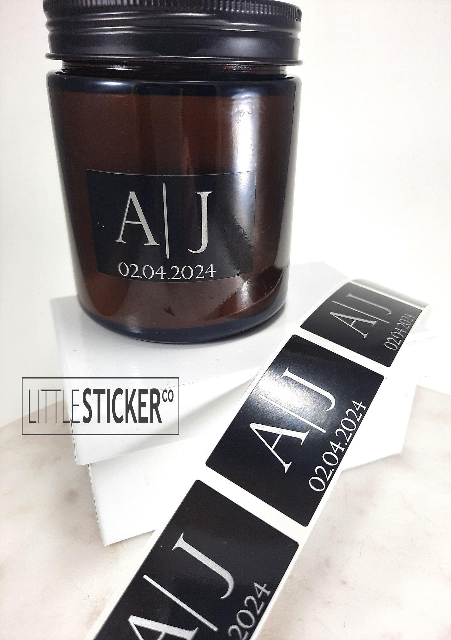 Wedding stickers - simple yet formal design. Personalise with your initials & date.  Choose your sticker shape and colour!