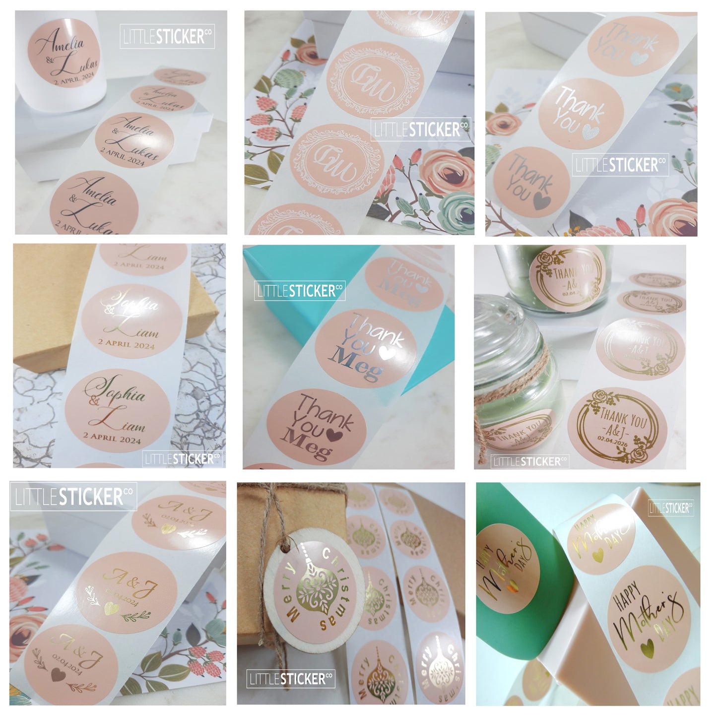 Little Sticker Co custom printed stickers. Print your logo text or graphic on these Pink buff 40mm gloss circle stickers. Choose one print colour: silver, gold, black or white. Provide your own design to print or ask Little Sticker Co for design assistance.