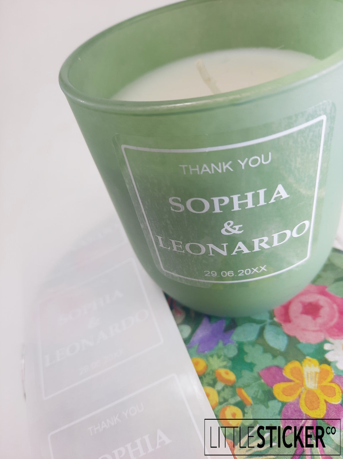 Minimalist and Chic design, clear stickers with white print, 50mm square. Personalised with your text.