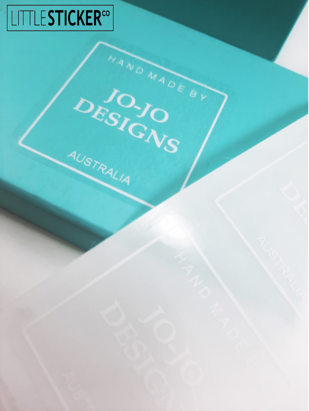 Minimalist and Chic design, clear stickers with white print, 50mm square. Personalised with your text.