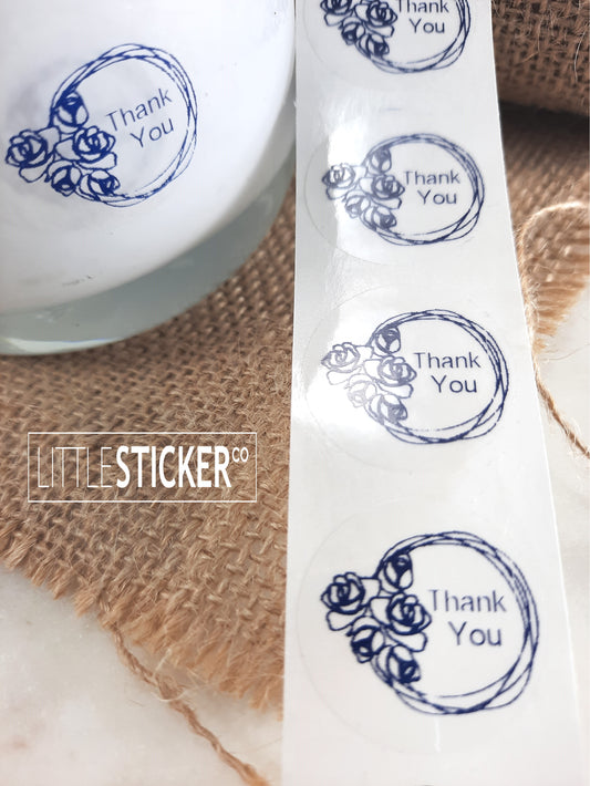 Thank you stickers, Business product stickers, name or event stickers. Hand drawn floral design. Personalised names, numbers, text. Choose sticker colour and size!