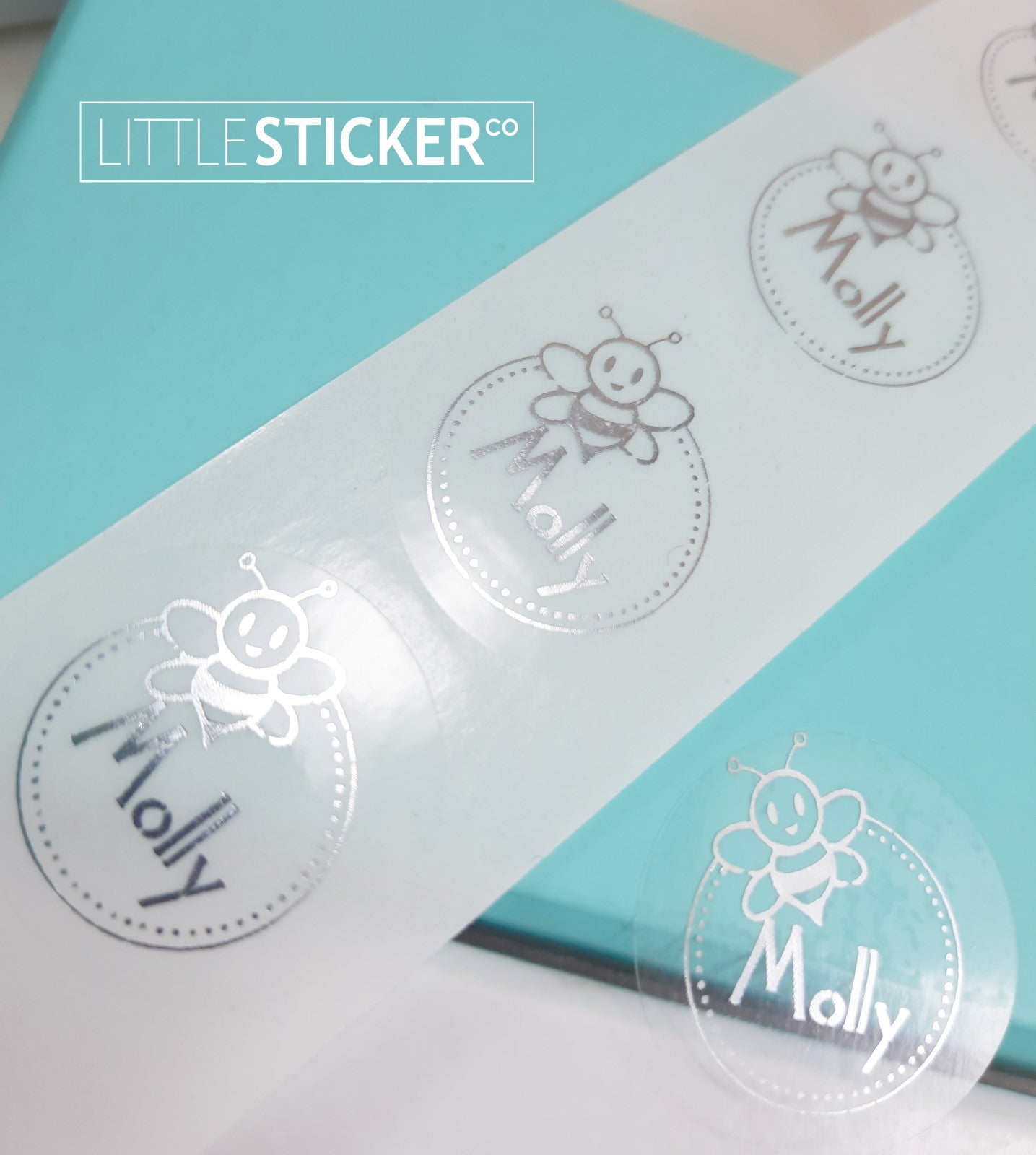 Children's name stickers. Cute bee design with personalised name. Choose colour and size!