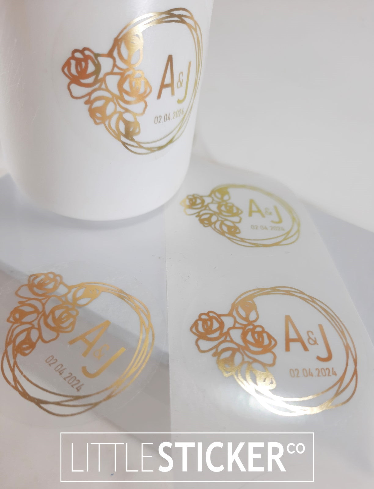 Thank you stickers, Business product stickers, name or event stickers. Hand drawn floral design. Personalised names, numbers, text. Choose sticker colour and size!