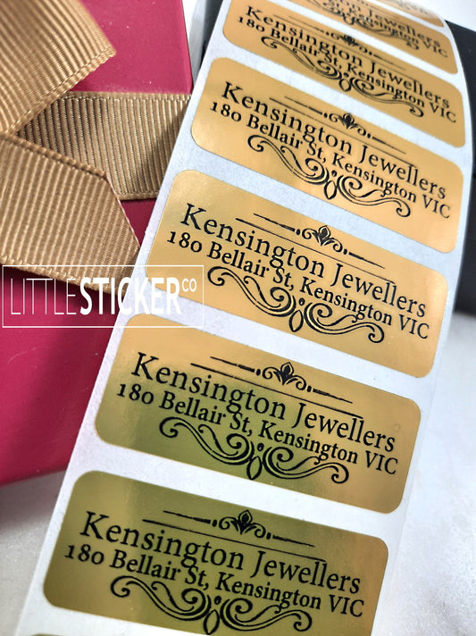 Personalised Address labels with ornate design. Add your Name and address, choose colour and size!