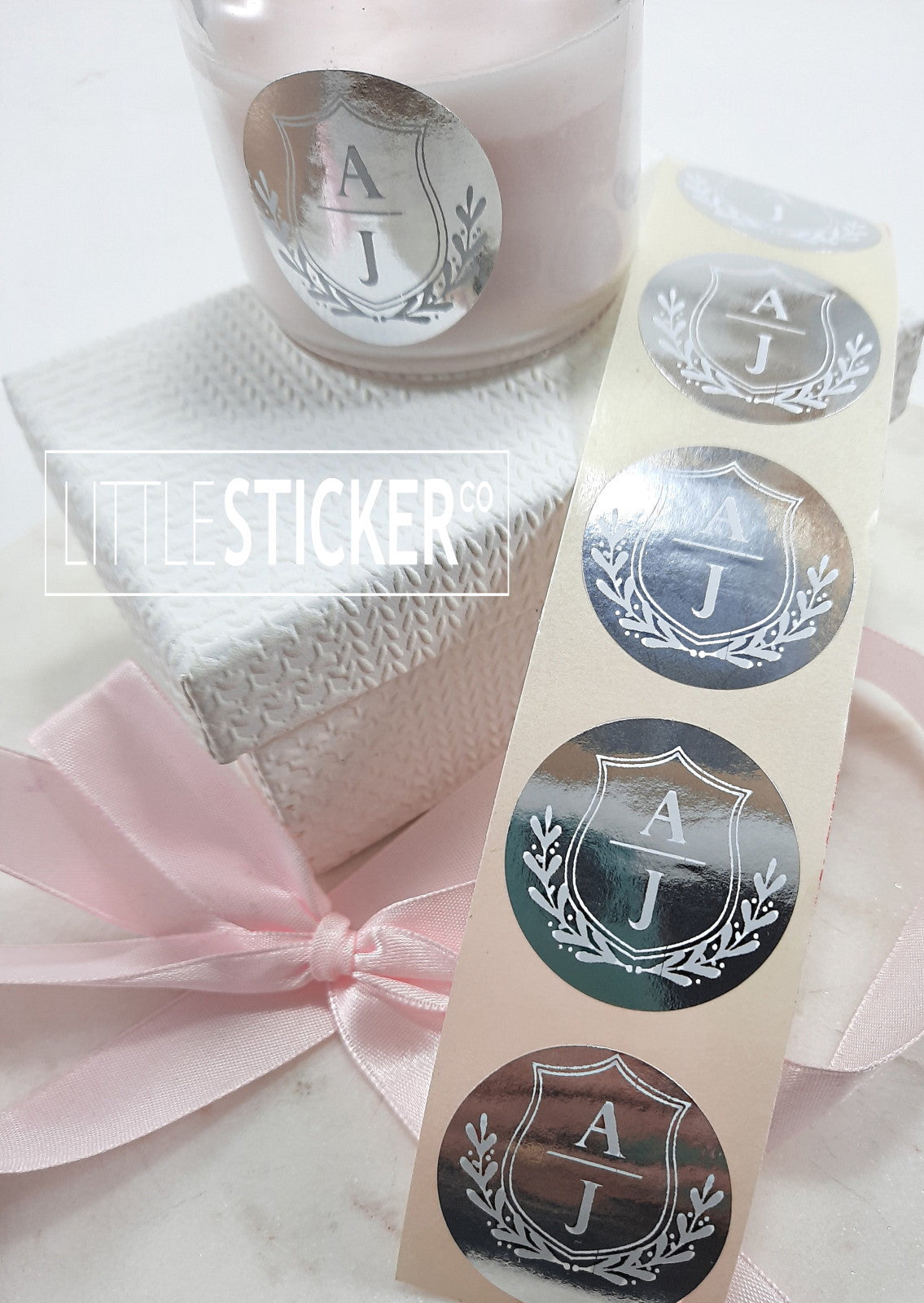Initials or Monogram stickers. Shield and branch design, personalised with your initials. Choose colour and size!