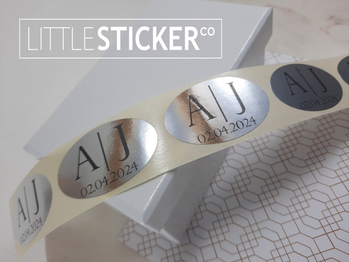 Wedding stickers - simple yet formal design. Personalise with your initials & date.  Choose your sticker shape and colour!