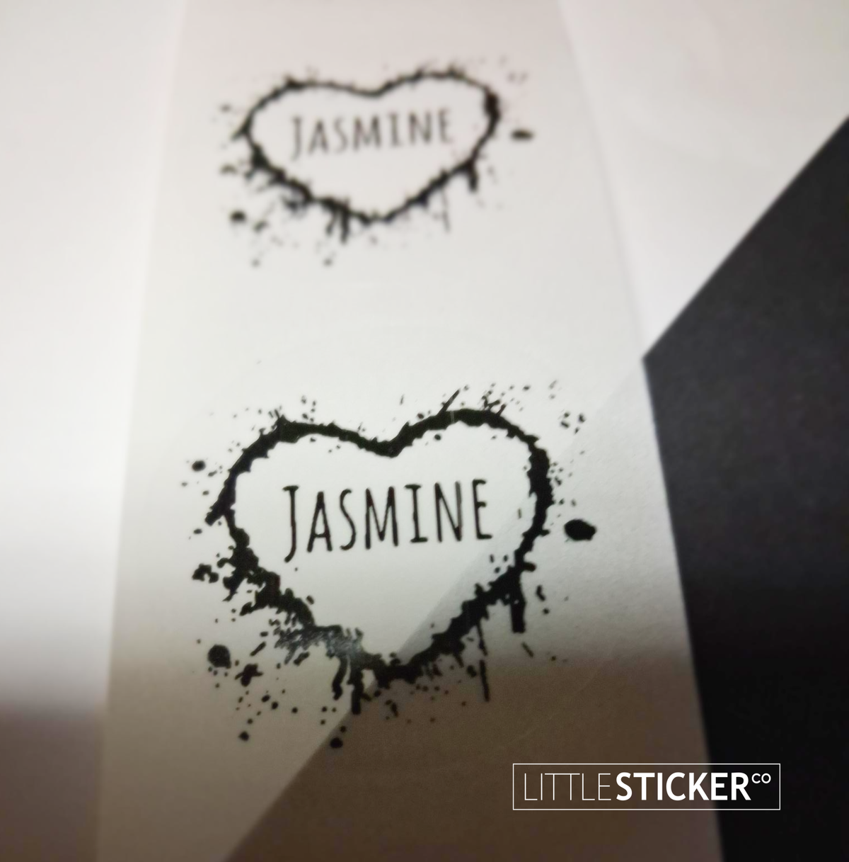 Little Sticker Co's Incredible Monthly Offer: Order before Tuesday 3rd February to get this offer! Round clear stickers with black heart design, custom printed with your text. Sticker size = 40mm (4cm), choose quantity below
