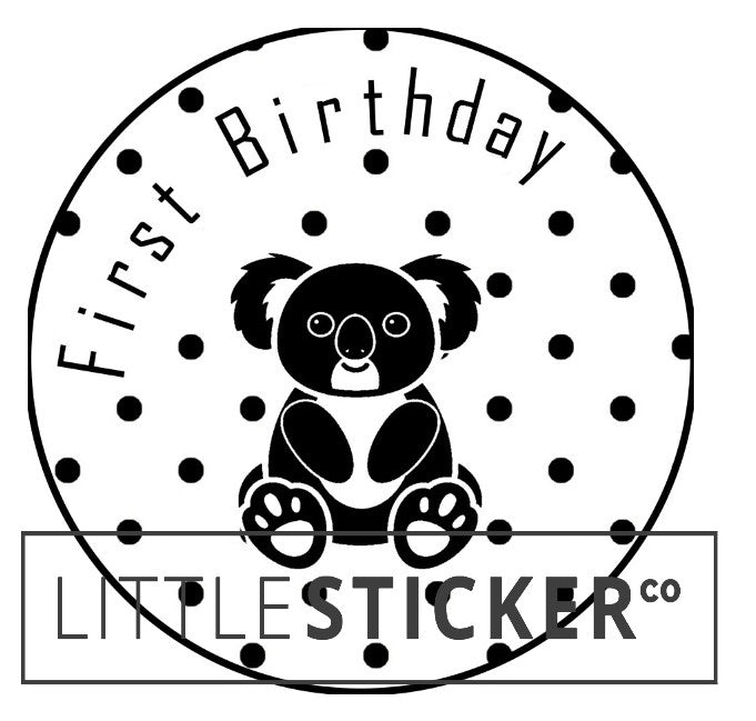 First Birthday stickers. Choose from various designs and colours