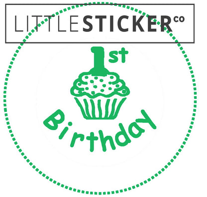 First Birthday stickers. Choose from various designs and colours