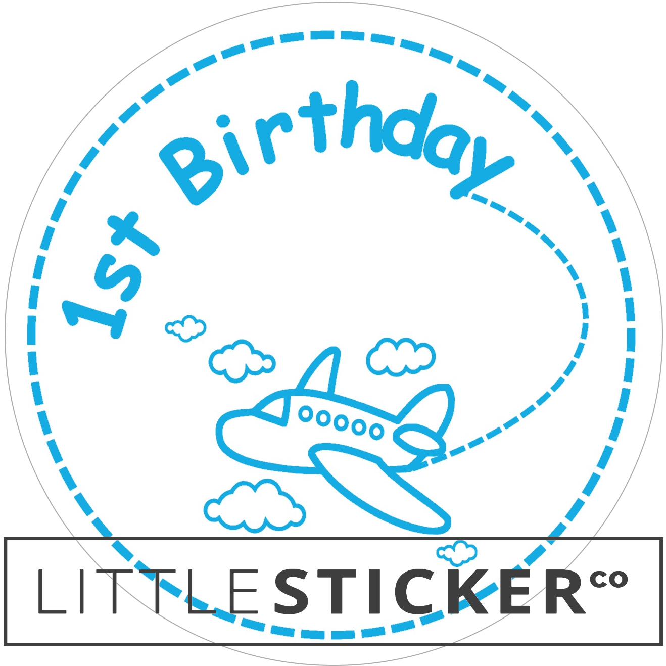 First Birthday stickers. Choose from various designs and colours