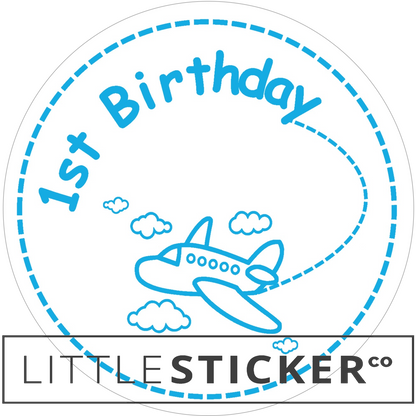 First Birthday stickers. Choose from various designs and colours