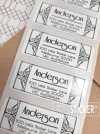 Personalised Address labels with delicate Art Nouveau design. Add your Name and address, choose colour and size!