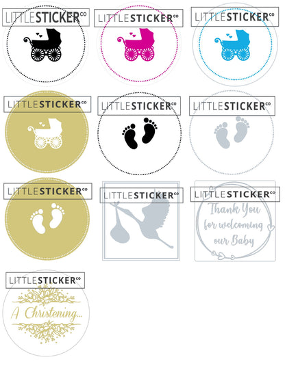 Baby stickers. Choose from various designs and colours