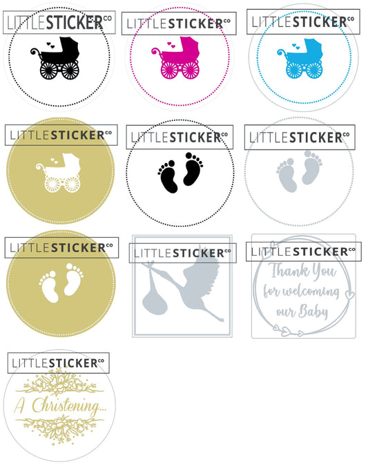 Baby stickers. Choose from various designs and colours