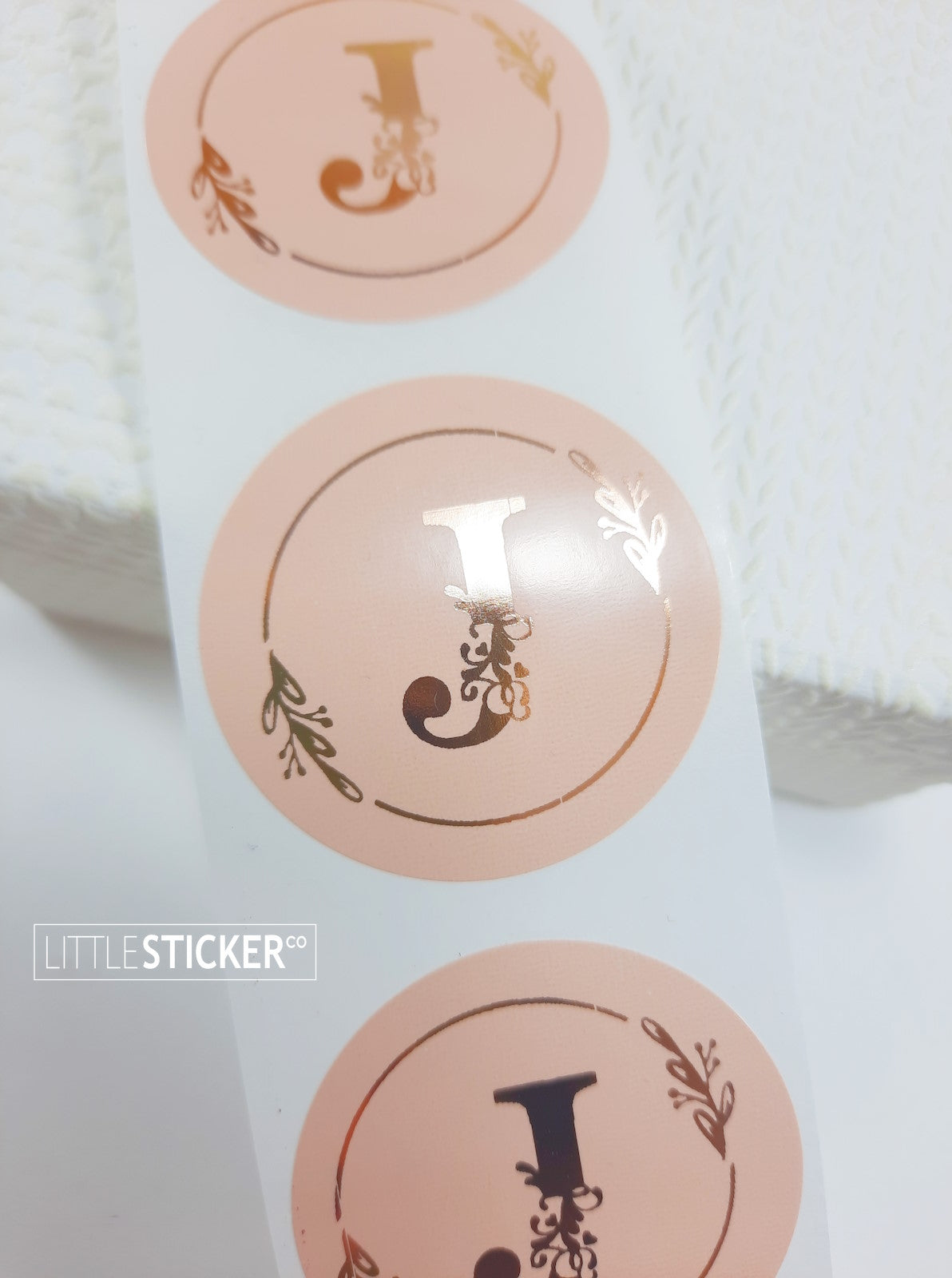 Monogram stickers. Antique print letters embellished with Art Nouveau swirls & tiny heart. Personalised with your initial. Choose colour and size!