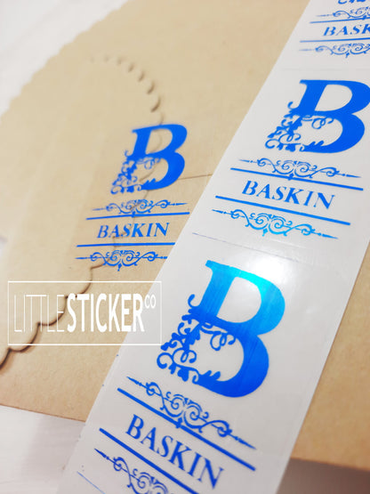 Personalised Monogram stickers. Victorian design. Add your monogram and name/family name, choose colour and size!