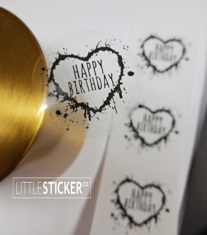 Little Sticker Co's Incredible Monthly Offer: Order before Tuesday 3rd February to get this offer! Round clear stickers with black heart design, custom printed with your text. Sticker size = 40mm (4cm), choose quantity below