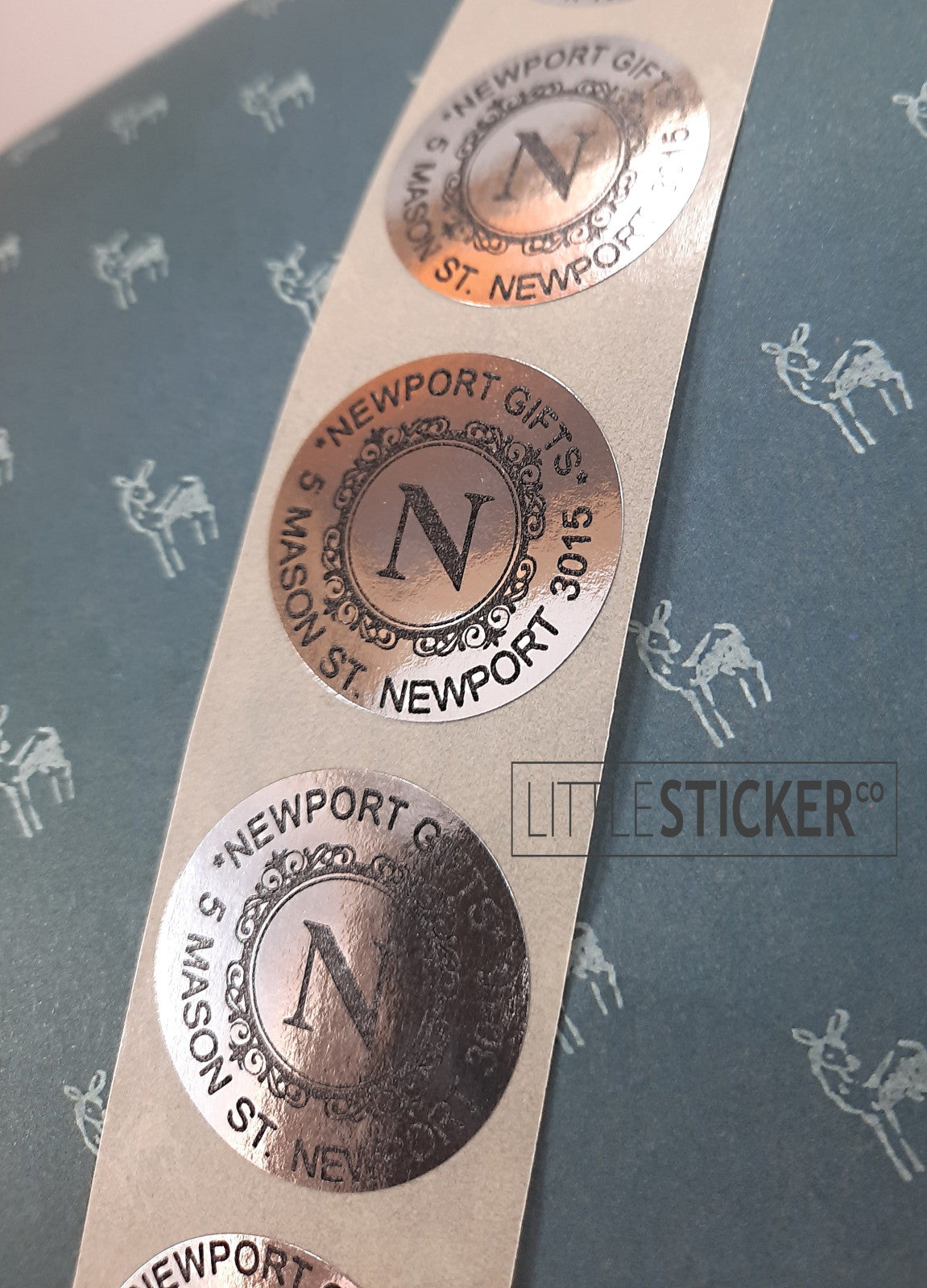 Us Commerce Sticker Business stickers or Family name stickers. Swirly circular design with ...