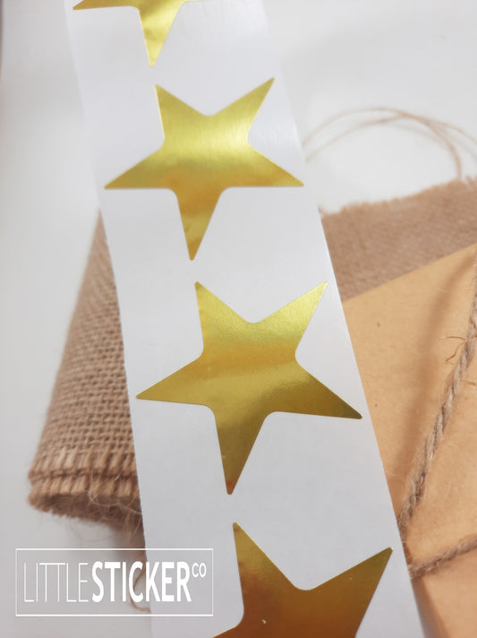 Gold Star stickers 45mm. Large Metallic gold star shaped labels