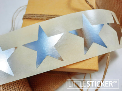 Silver Star stickers 45mm. Large Metallic silver star shaped labels