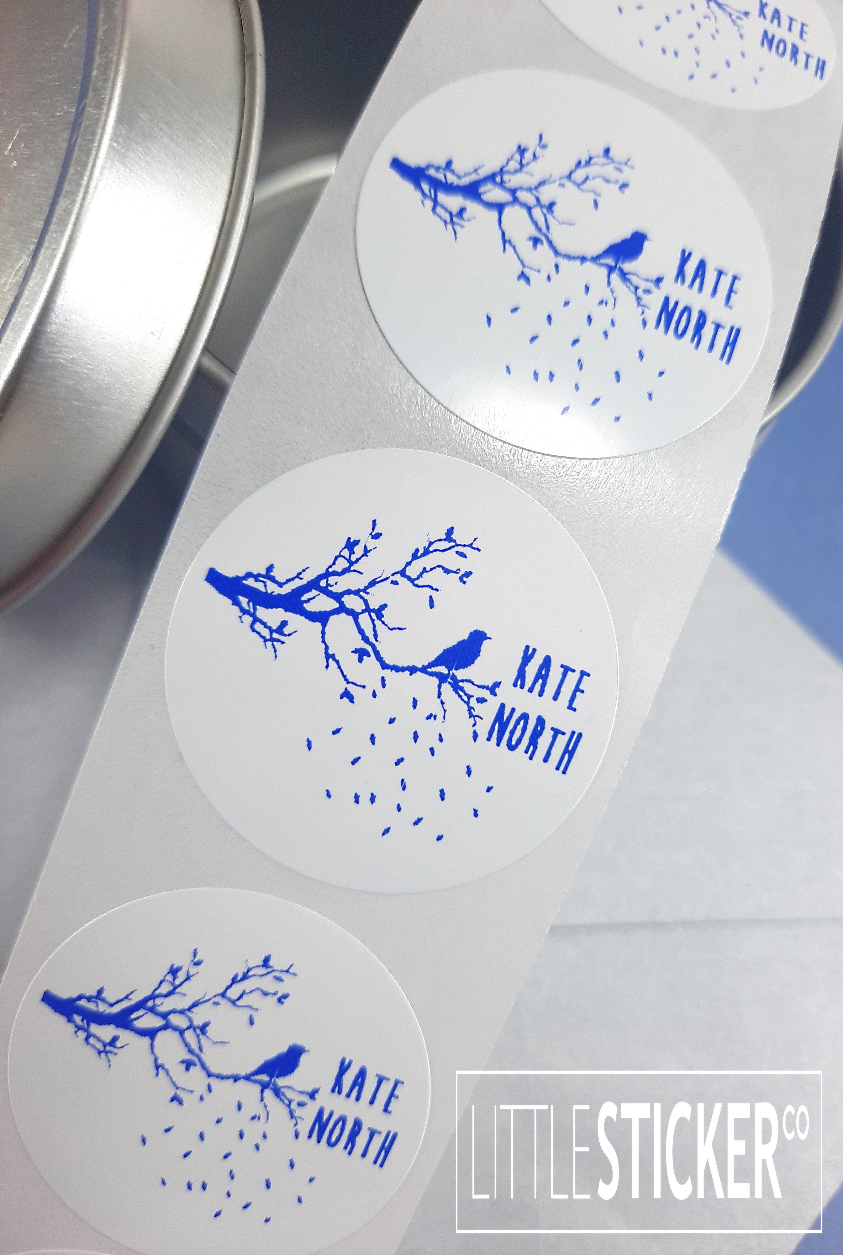 Sticker Bush Name Name stickers. Autumn tree branch with bird design and personalised te ...