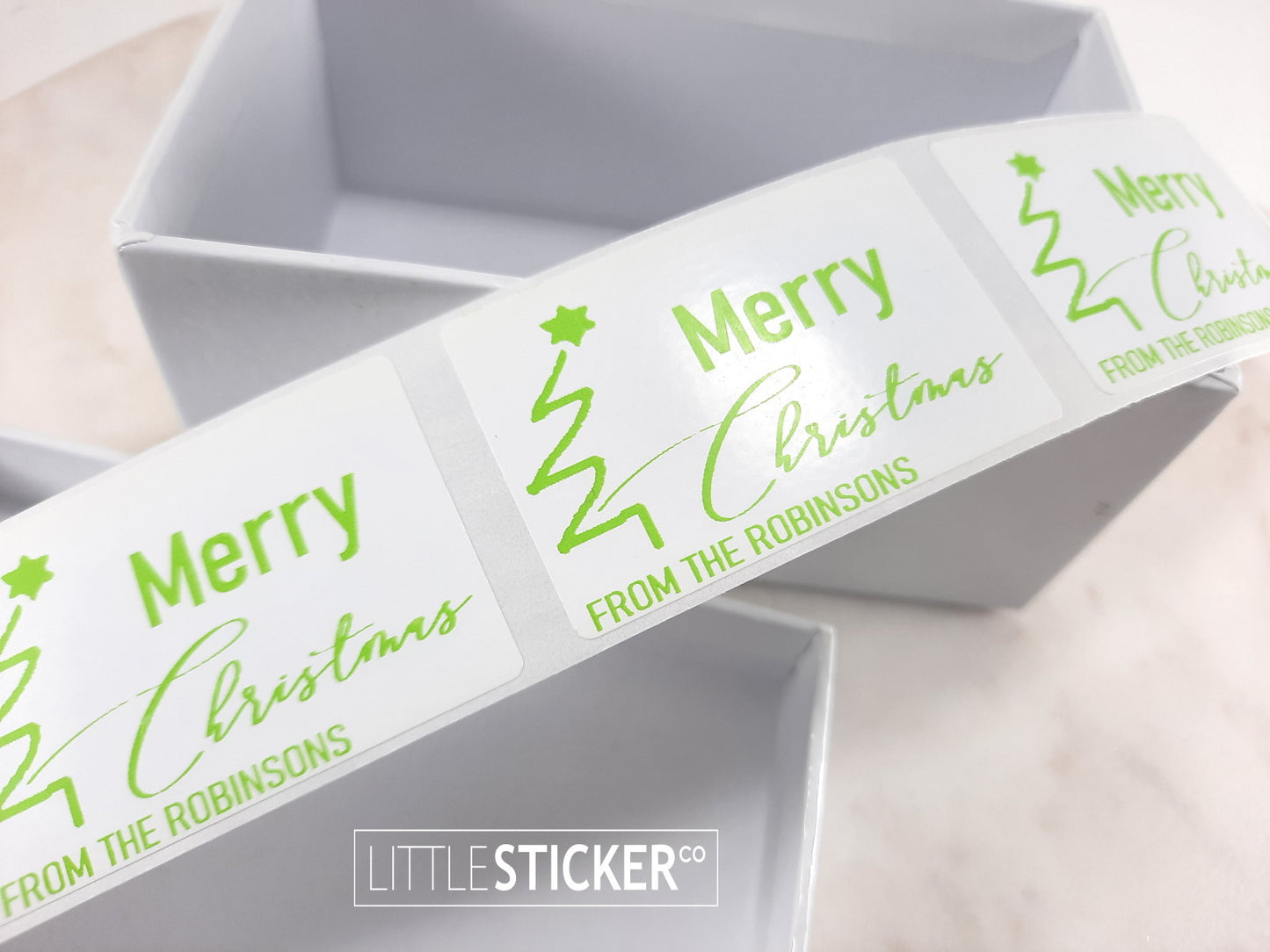 Merry Christmas Stickers Personalised with your Name and/or address.