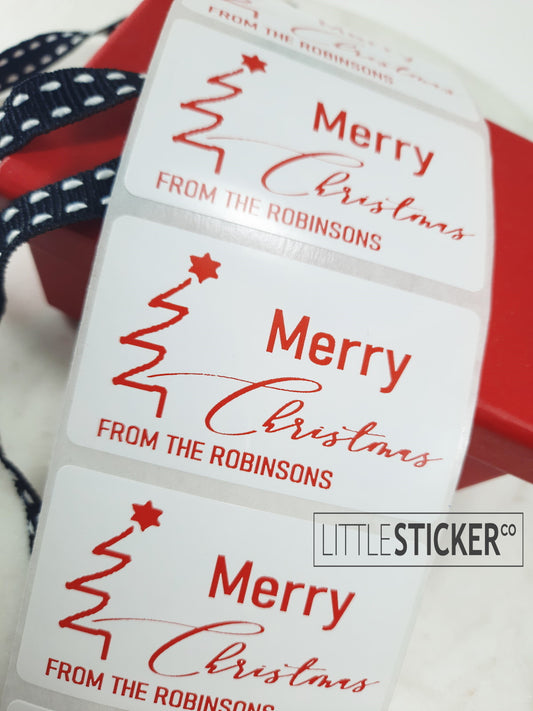 Merry Christmas Stickers Personalised with your Name and/or address.