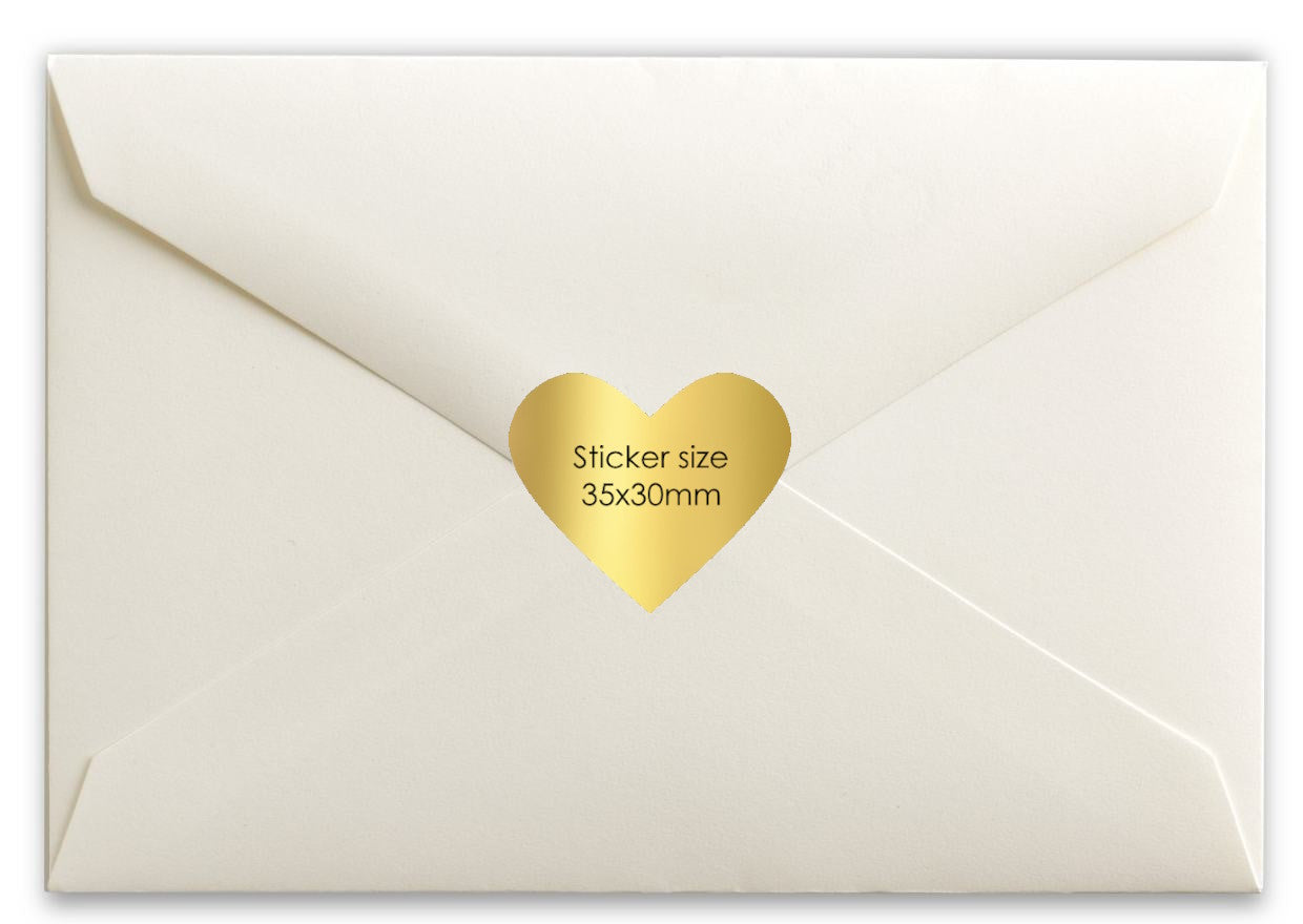 Gold Heart address stickers, 35x30mm gold hearts, personalised with your initials and address.