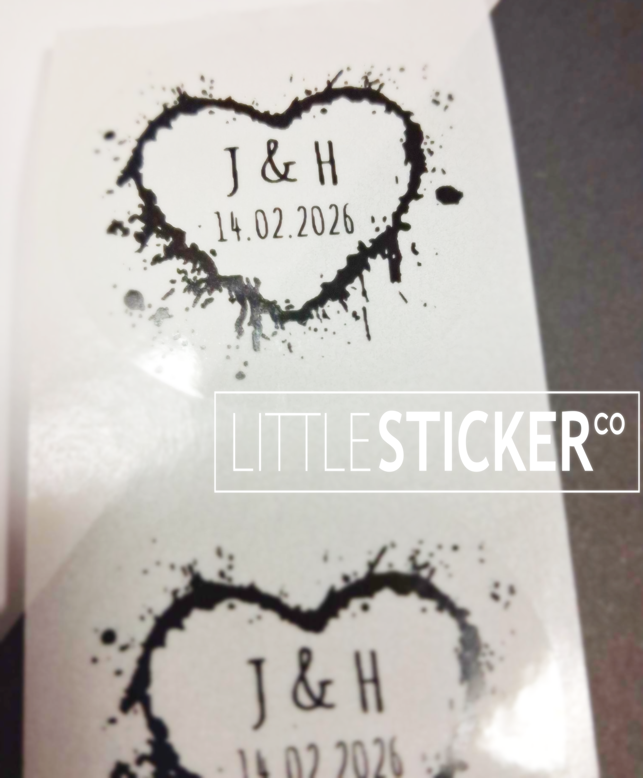 Little Sticker Co's Incredible Monthly Offer: Order before Tuesday 3rd February to get this offer! Round clear stickers with black heart design, custom printed with your text. Sticker size = 40mm (4cm), choose quantity below