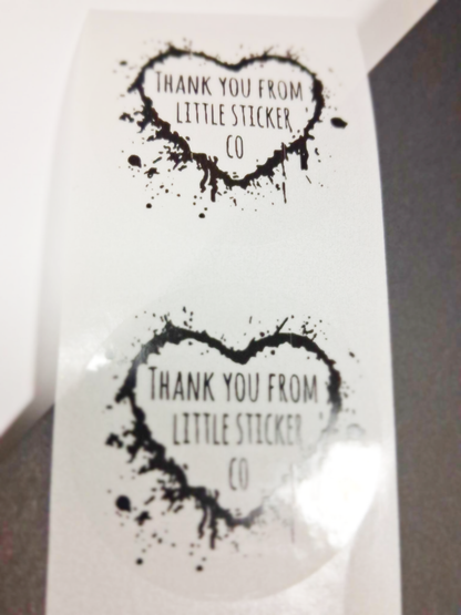 Little Sticker Co's Incredible Monthly Offer: Order before Tuesday 3rd February to get this offer! Round clear stickers with black heart design, custom printed with your text. Sticker size = 40mm (4cm), choose quantity below