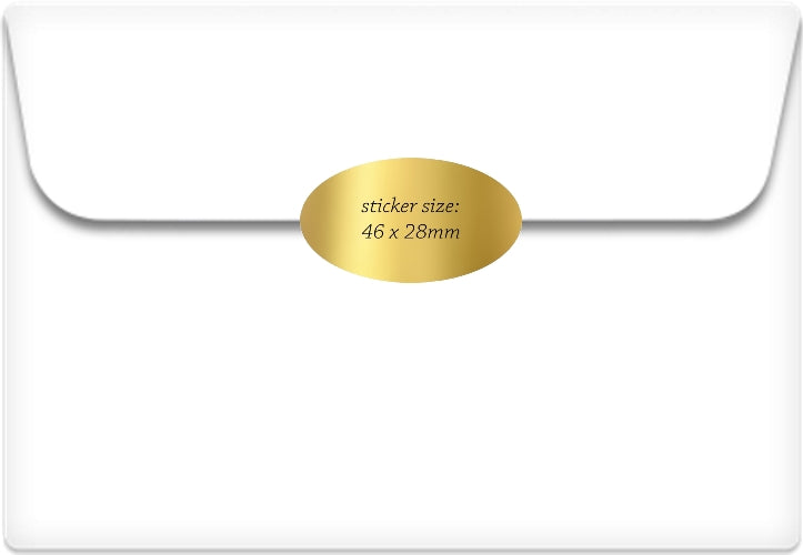 Happy Easter stickers. Gold ovals 46x28mm with 'Happy Easter' in black