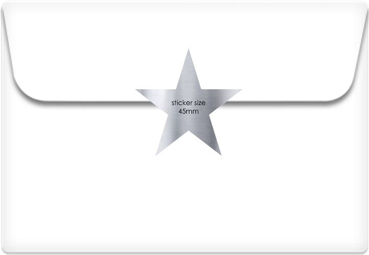 Silver Star stickers 45mm. Large Metallic silver star shaped labels