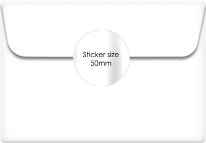 Happy Mother's Day stickers. 50mm round white gloss stickers with sweet and simple flower design